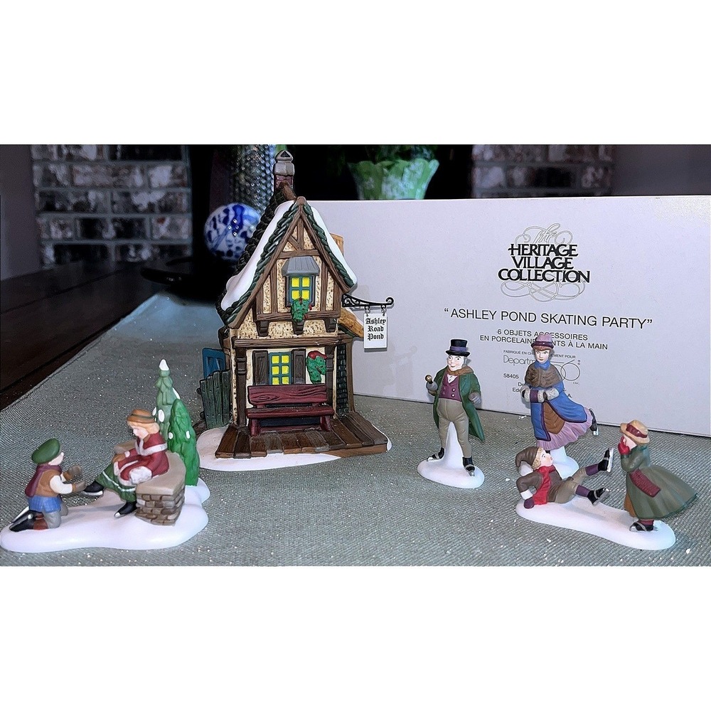 Dept 56 Ashley Pond Skating Party 1999 Heritage Village 58405 READ *
